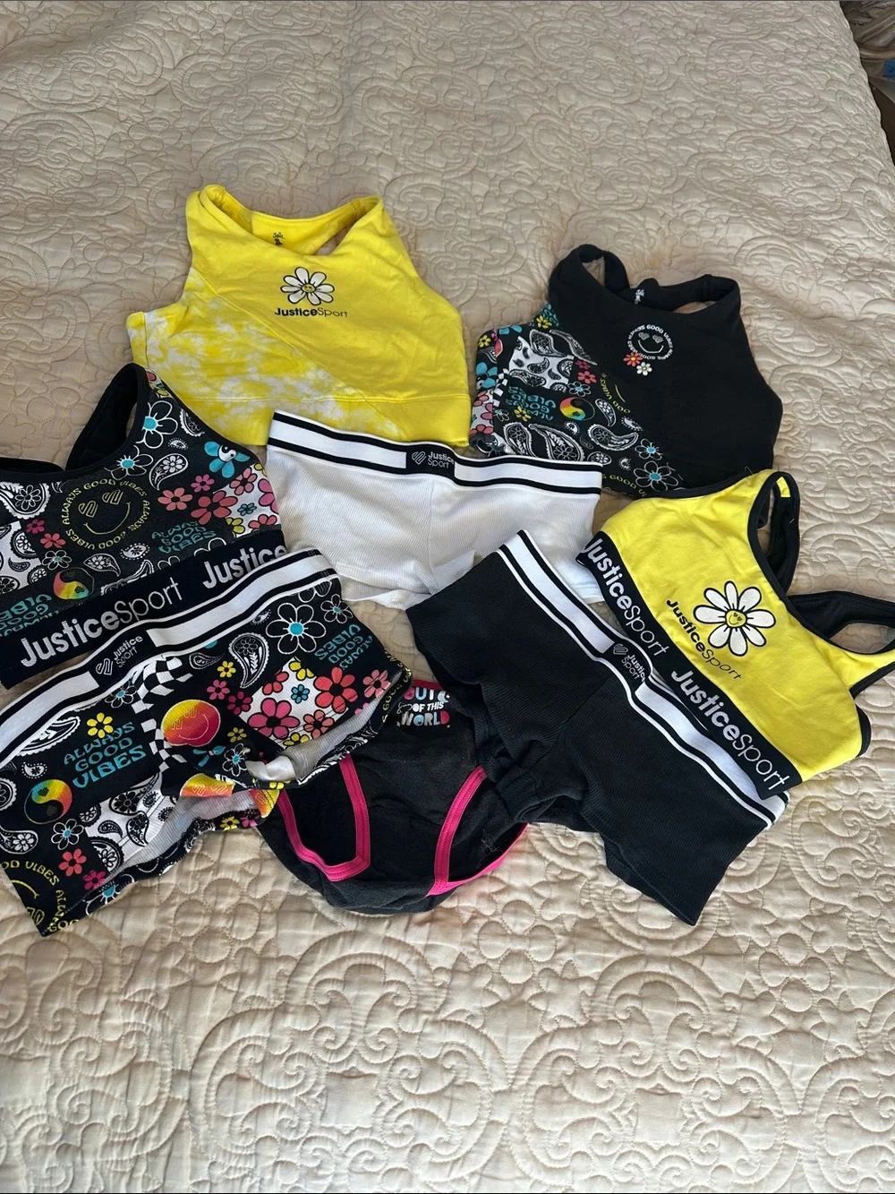 JusticeSport Black Active Set with Multicolor Floral Accents